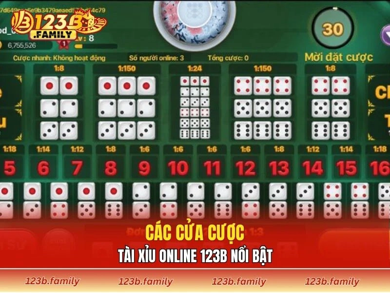 Các cửa cược tài xỉu online 123B nổi bật